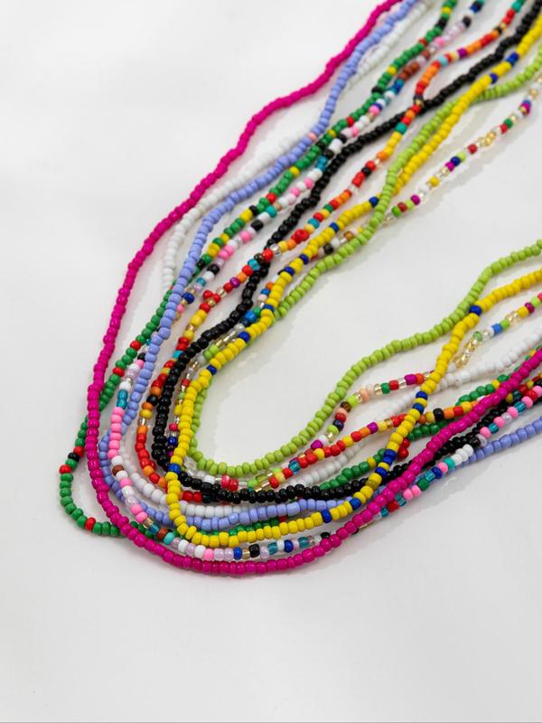 Colorful Beaded Elastic Waist Beads Chain for Crop Top, 10pcs set Summer 2024 Random Color All-match Body Jewelry, Cool Female Accessories for Beach Essentials for Party Vacation