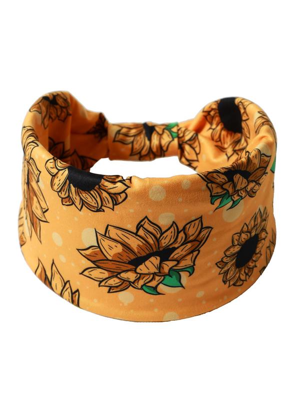 Women's Sunflower Print Twist Sports Tennis Hair Band, Summer Outfits, Pickleball Elastic Wide Band Hair Band, Sports Clothes Accessories, Sweat Absorbing Hair Band for Women, Fall Outfits, Fallfreshness