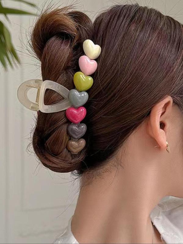 Colorblock Heart Design Hair Claw, Elegant Hair Accessories for Women & Girls, Minimalist Headwear Suitable for Thick Hair