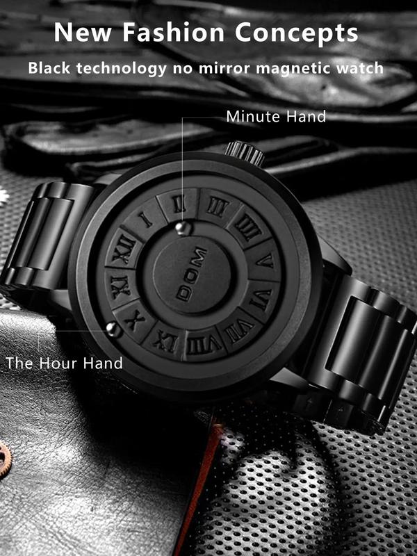 Men's Punk Style Magnetic Stainless Steel Strap Casual Water Resistant Round Dial Quartz Watch, Casual Trendy Analog Watch, Fashionable Watch for Daily & Party As Gift