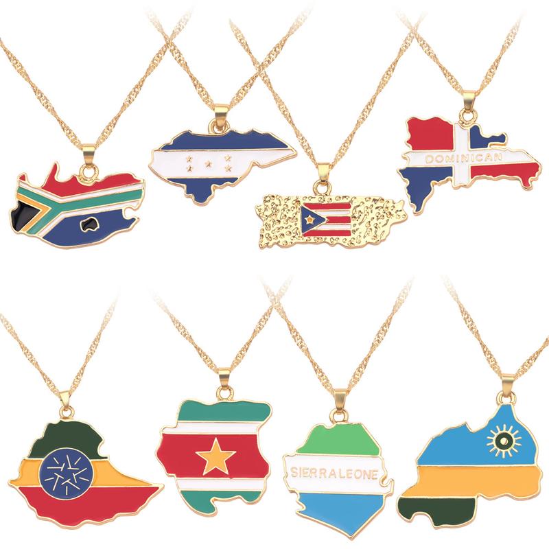 Hot Selling Creative World Maps, National Flags, Necklaces, Dominica Map Pendants