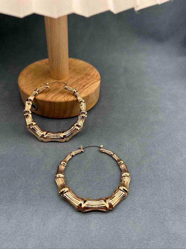 Bamboo Joint Design Hoop Earrings, 1 Pair 2024 New Dainty Jewelry for Daily Clothing Decor, Party, Chic All-match Jewelry As Gift for Girlfriend