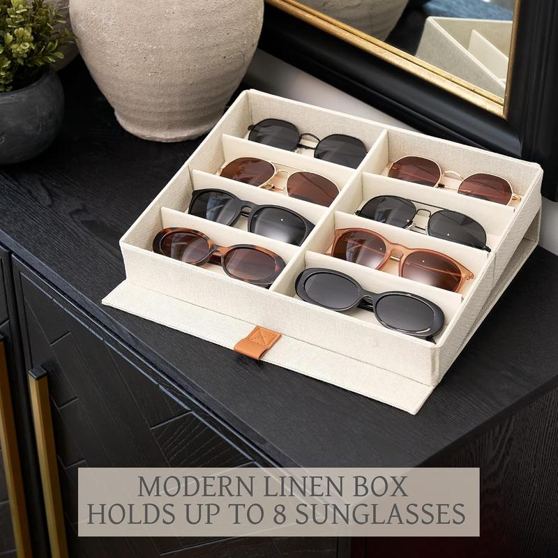 Sunglass Storage Organizer for 8 Pairs - Stylish Case Holder Displays Your Glasses and Protects From Dust