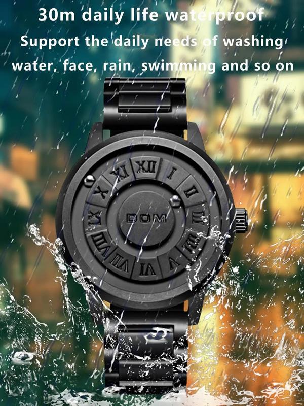 Men's Punk Style Magnetic Stainless Steel Strap Casual Water Resistant Round Dial Quartz Watch, Casual Trendy Analog Watch, Fashionable Watch for Daily & Party As Gift