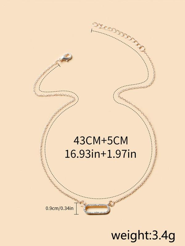 Minimalist Elegant Rhinestone Inlaid Geometric Design Pendant Necklace for Women & Men for Gift, Clavicle Chain Necklace, Fashion All-match Streetwear Jewelry