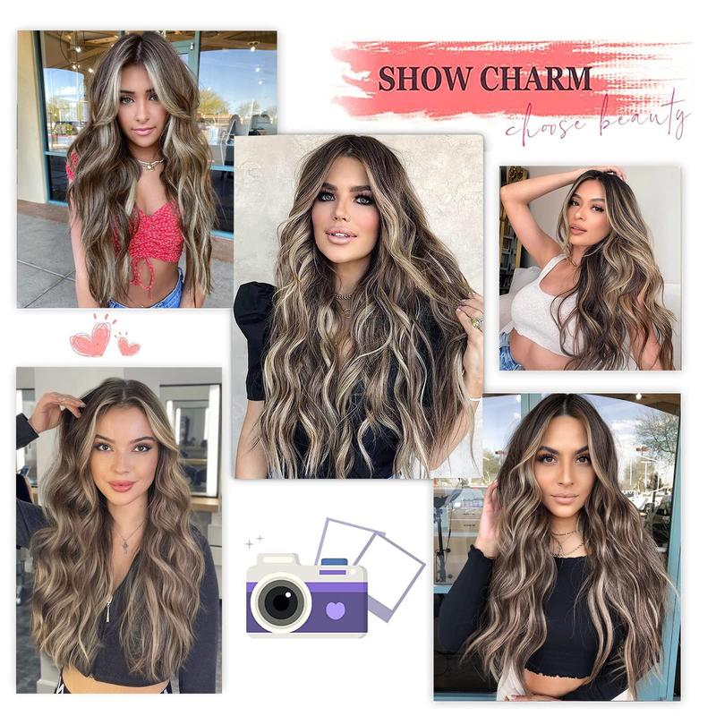 AISI HAIR Long Wavy Ombre Wig Middle Part Curly Natural Looking Hair Replacement Wigs for Party Daily Use