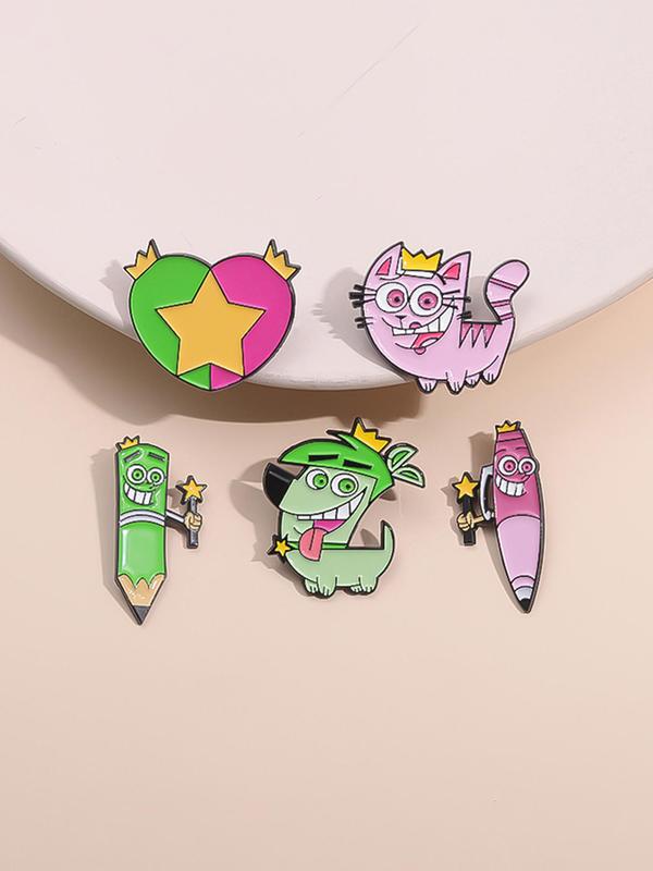 Cute Cartoon Design Brooch, 5 Counts Alloy Badge for Daily Clothing Decor, Trendy All-match & Exquisite Brooches for Birthday Gift