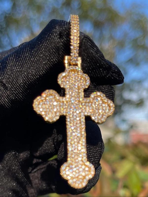 Rhinestone Decorated Cross Pendant, Fashionable Jewelry for Women & Girls, Trendy All-match & Exquisite Jewelry for Birthday Gift