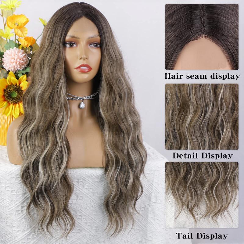 AISI HAIR Long Wavy Ombre Wig Middle Part Curly Natural Looking Hair Replacement Wigs for Party Daily Use