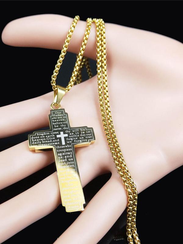 Punk Style Cross & Letter Decor Pendant Necklace, Stainless Steel Jewelry For Party, Daily Clothing Decor For Both Men & Women