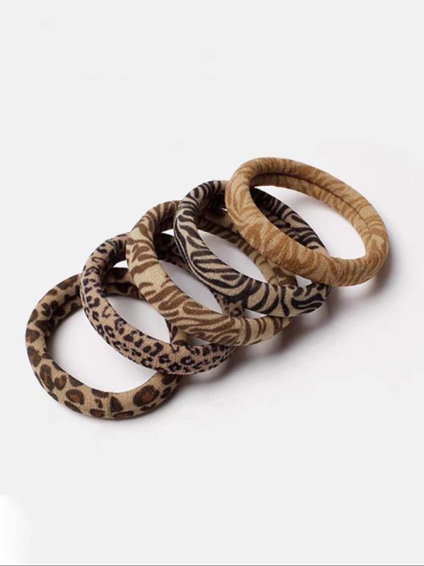 Random Style Leopard & Zebra Stripe Pattern Hair Tie, High Stretch Hair Tie, Fashion Hair Accessories for Women & Girls