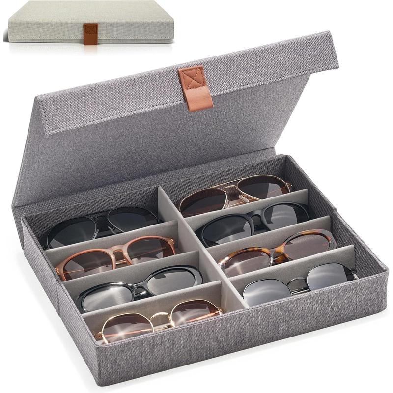 Sunglass Storage Organizer for 8 Pairs - Stylish Case Holder Displays Your Glasses and Protects From Dust