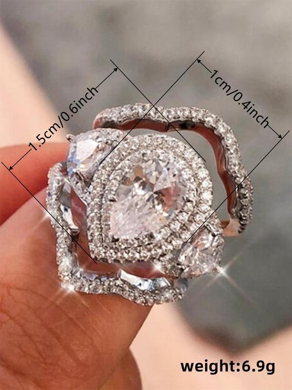 Elegant Rhinestone Decor Solitaire Rings As Gift for Girlfriend, 3pcs set Exquisite Trendy Cocktail Rings, Fashionable Stackable Iced out Jewelry for Party Decoration for Women