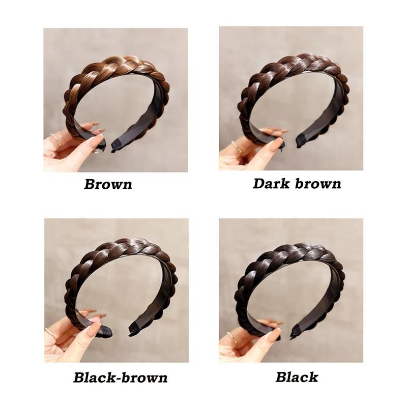 Headband 3 Strands Synthetic Hair Plaited Headband Braid Braided With Teeth Hair Band Band Beauty accessory Stretch Braid Headbands Hairpiece for Women (Brown-3 Strands)