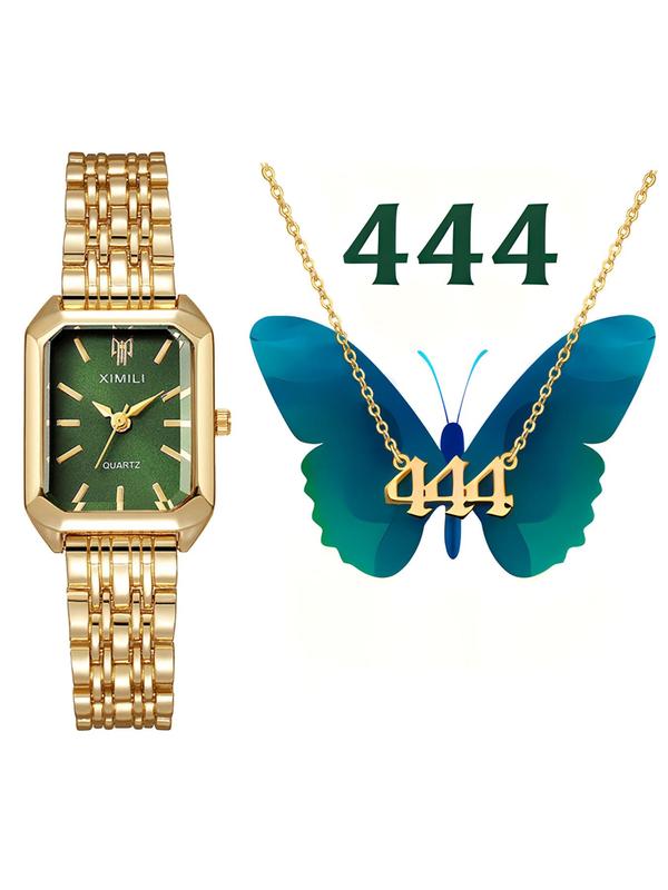 Women's Elegant Quartz Watch & Angle Number Decor Butterfly Pendant Necklace, Fashion Watch & Jewelry Set for Party, Daily Decor, Trendy All-match & Exquisite Watch Set for Gift