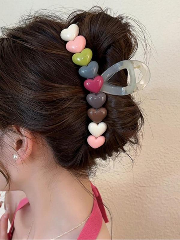 Colorblock Heart Design Hair Claw, Elegant Hair Accessories for Women & Girls, Minimalist Headwear Suitable for Thick Hair