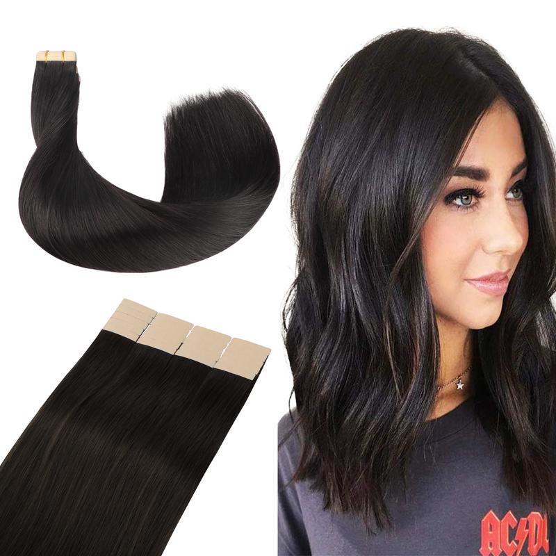 GOOGOO Hair Extensions Tape in Human Hair Natural Straight