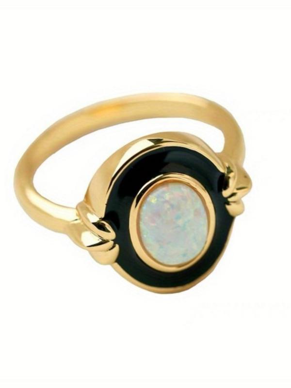 Temperament Oval Artificial Opal Decor Ring, Vintage Engagement Ring, Fashion Accessories for Women & Men, Trendy All-match & Exquisite Jewelry for Birthday Gift