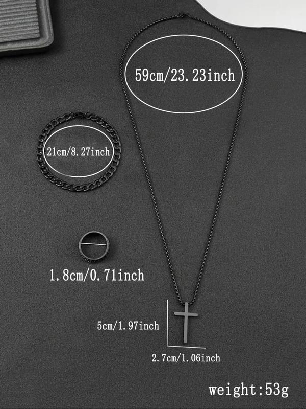 Punk Style Cross Pendant Necklace & Chain Design Ring & Curb Chain Bracelet (3pcs set), Fashion Jewelry for Party, Daily Clothing Decor, Trendy All-match & Exquisite Jewelry for Birthday Gift