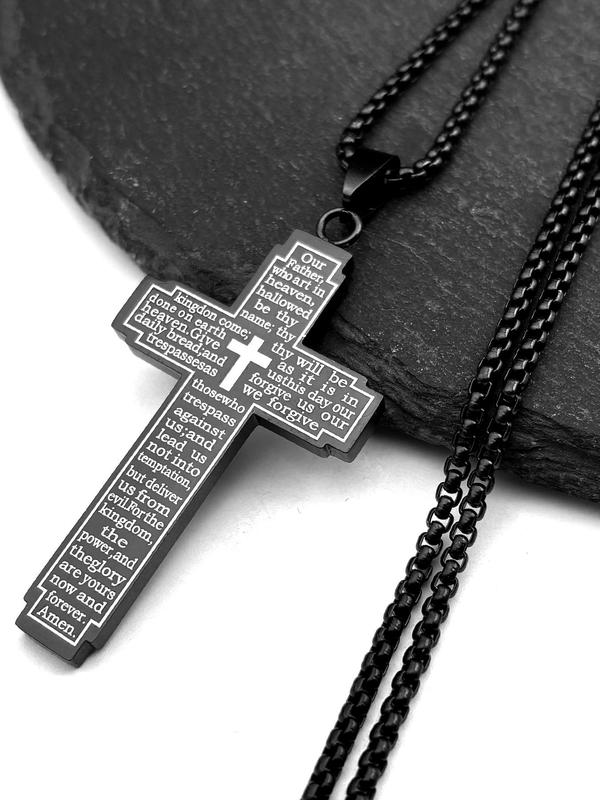 Punk Style Cross & Letter Decor Pendant Necklace, Stainless Steel Jewelry For Party, Daily Clothing Decor For Both Men & Women