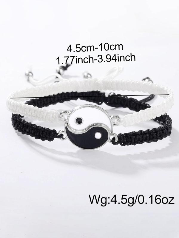 Unisex Round Charm Bracelets Kit Wristbands, Casual Trendy Colorblock Yinyang Design Bracelets for Couple, Fashionable Accessories for Daily & Party Decoration