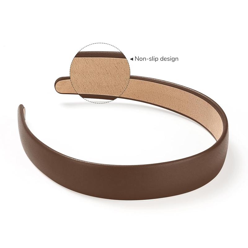 1 Inch PU Leather Headband, Wide Padded Hairband Fashion Hair Bands Cute Womens Headbands Holiday DIY Hair Accessories (Brown)