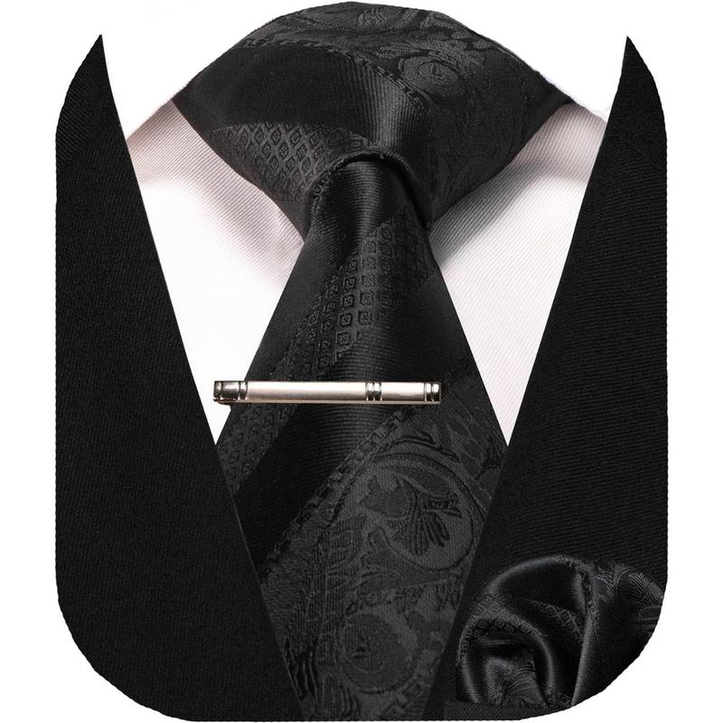 Mens Floral Necktie and Pocket Square Tie Clip Sets for Men