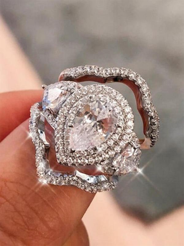 Elegant Rhinestone Decor Solitaire Rings As Gift for Girlfriend, 3pcs set Exquisite Trendy Cocktail Rings, Fashionable Stackable Iced out Jewelry for Party Decoration for Women