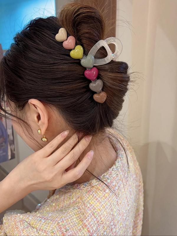 Colorblock Heart Design Hair Claw, Elegant Hair Accessories for Women & Girls, Minimalist Headwear Suitable for Thick Hair