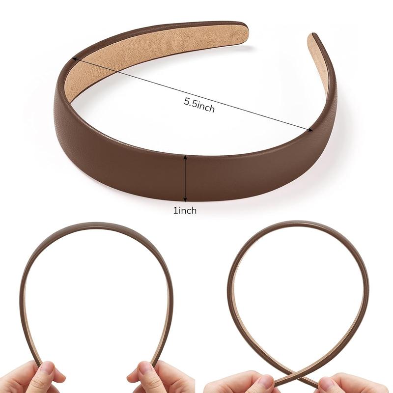 1 Inch PU Leather Headband, Wide Padded Hairband Fashion Hair Bands Cute Womens Headbands Holiday DIY Hair Accessories (Brown)