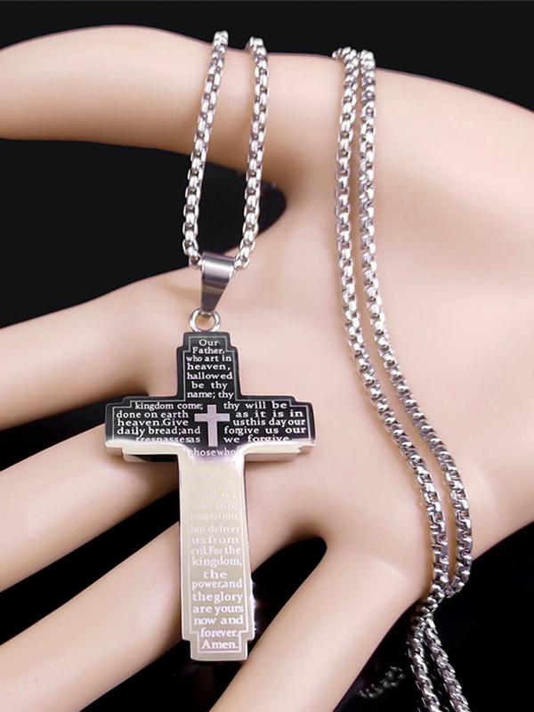 Punk Style Cross & Letter Decor Pendant Necklace, Stainless Steel Jewelry For Party, Daily Clothing Decor For Both Men & Women