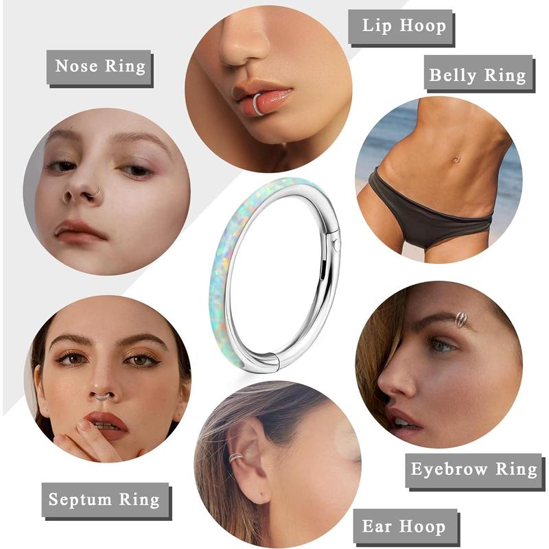 FLORIDECO 5Pcs 18G 16G Surgical Steel Nose Rings Hoops for Women Men Clicker Septum Hinged Segment Lip Nose Rings Helix Cartilage Conch Rook Earrings CZ Body Piercing Jewelry 8mm 10mm Daily