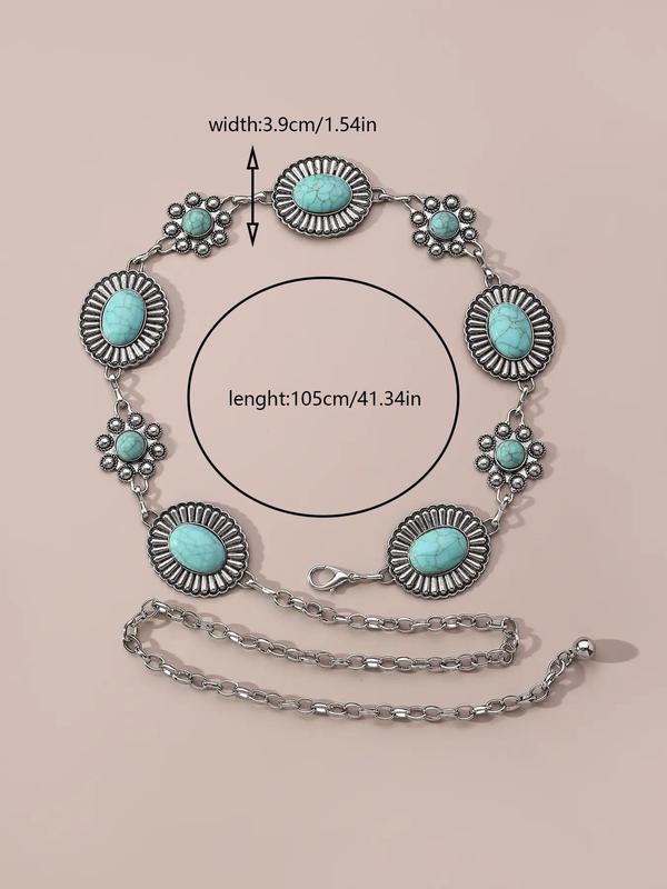 Vintage Turquoise Decor Embossed Design Chain Belt For Women, Cool Belts, Fashion All-match Clothes Accessories