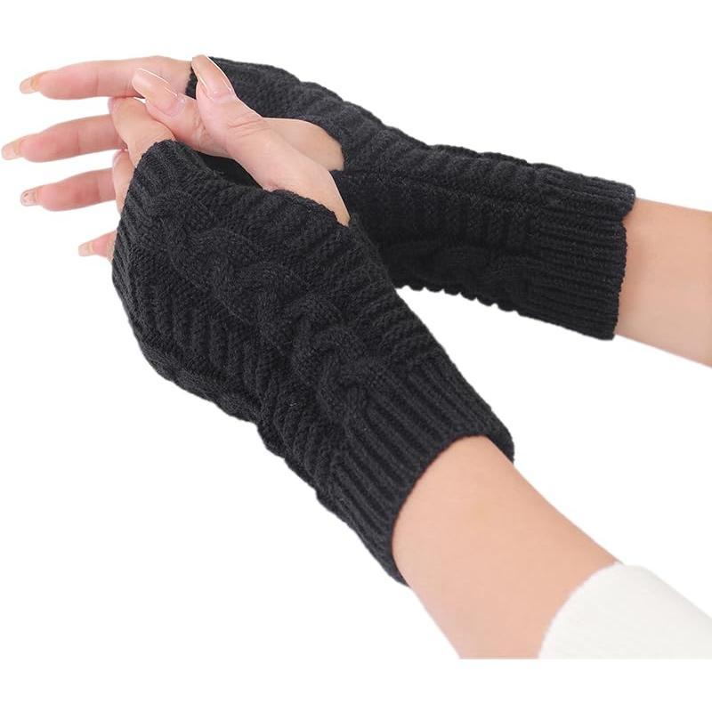 Fingerless Crochet Thumbhole Mittens for Women Winter Knit Arm Warmers Cozy Gloves for Cold Weather