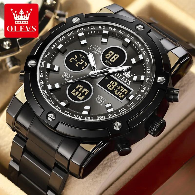 OLEVS Original Brand Men's Watches Waterproof Trendy Electronic Watch Multifunctional LED Luminous Fashion Stainless Steel