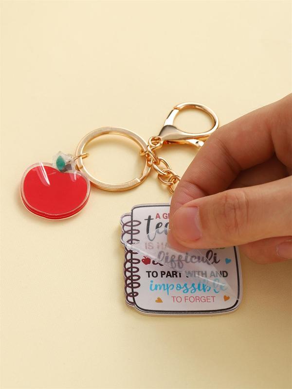 Cute Teacher Themed Keychain, Letters & Apple Design Acrylic Keychain for Car Keys & Bag Decor, Trendy All-match & Exquisite Accessories for Birthday Gift