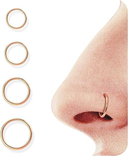 BodyBonita Hinged Nose Rings Hoops 4 Counts 20G 316L Surgical Steel Seamless Septum Rings Lip Helix Cartilage Conch Rook Daith Lobe Cartilage Tragus Piercing Jewelry Black Silver Gold Nose Rings Cilcker Body Piercing for Women Men 7mm 8mm 9mm 10mm