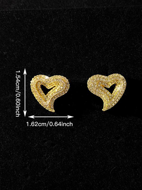 Rhinestone Heart Decor Pendant Necklace & Stud Earrings, Elegant Jewelry Set for Party, Daily Clothing Decor, Trendy All-match & Exquisite Jewelry for Birthday Gift