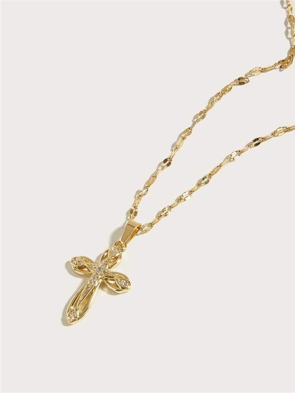 Summer Rhinestone Cross Pendant Necklace for Women, Fashion Jewelry for Girl, Trendy All-match & Exquisite Jewelry for Birthday Gift