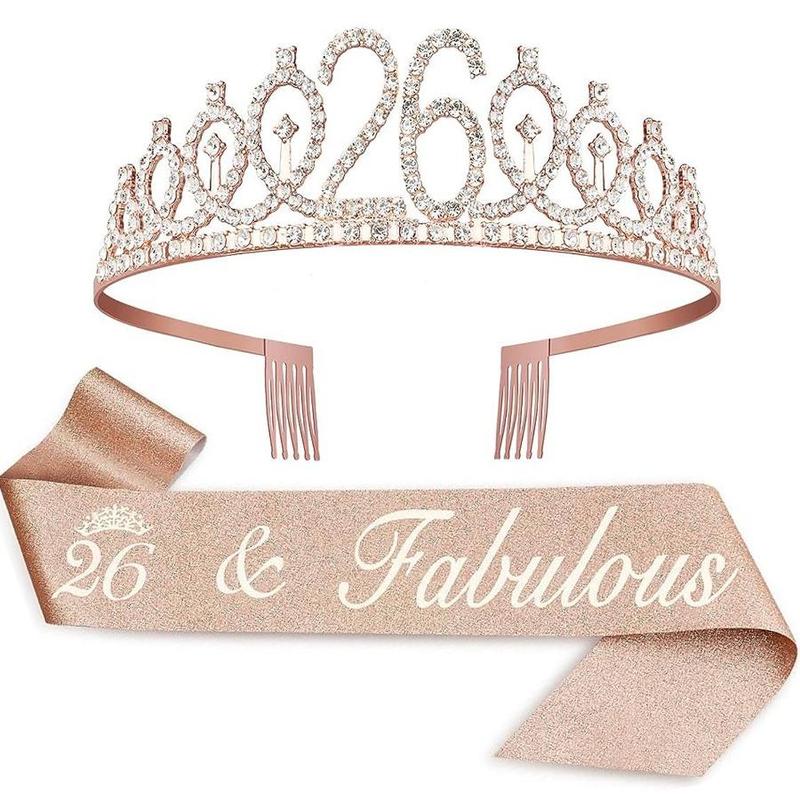 Birthday Crown & Sash Set, 1 Set Rhinestone Crown & Sash, Birthday Party Decoration Supplies for Women, Party Accessories