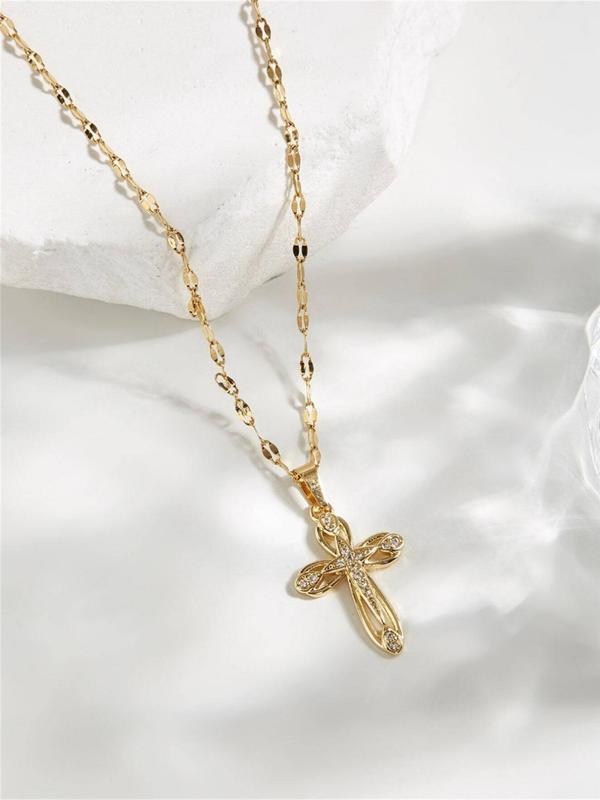 Summer Rhinestone Cross Pendant Necklace for Women, Fashion Jewelry for Girl, Trendy All-match & Exquisite Jewelry for Birthday Gift