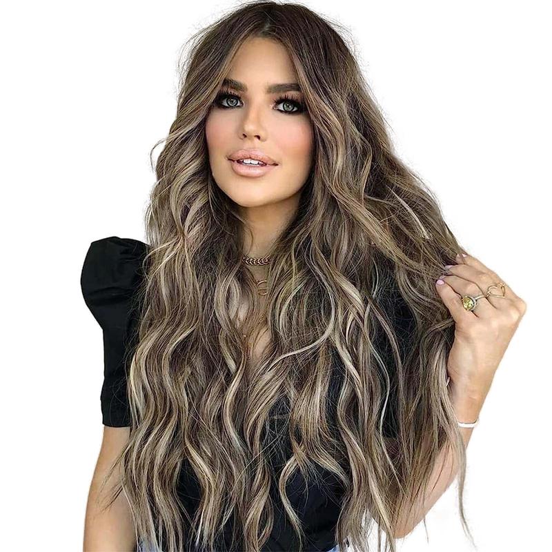 AISI HAIR Long Wavy Ombre Wig Middle Part Curly Natural Looking Hair Replacement Wigs for Party Daily Use