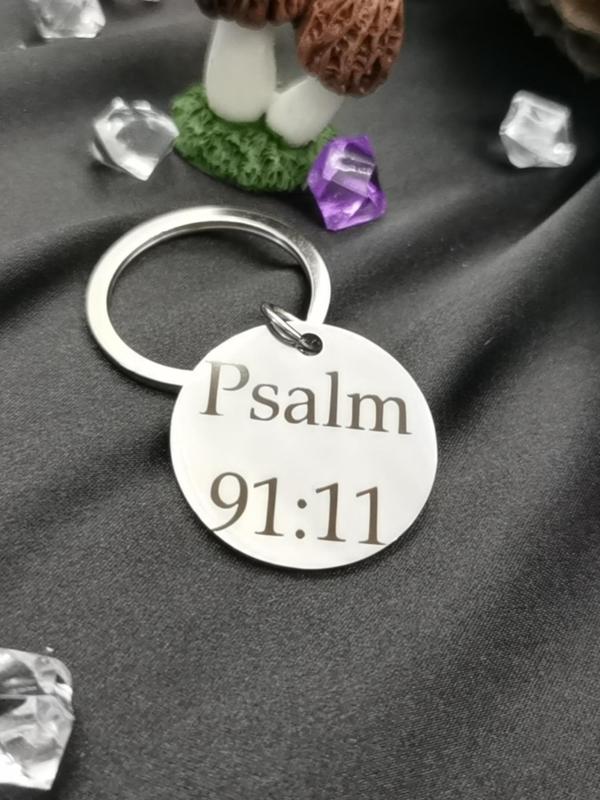 Bible Verse Pattern Keychain, Stainless Steel Keychain for Men, Religious Faith Gift for Men, Prayer Christian Keychain, Round Shaped Keychain