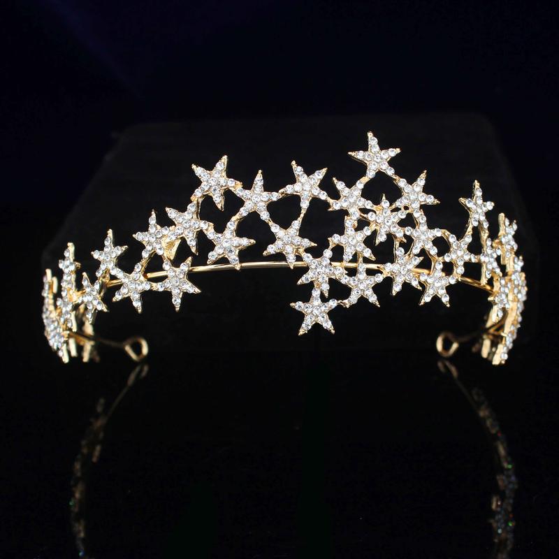 Crystal Star Tiara Crown Wedding Bridal Rhinestones Crown Headband Bride Headdress Headpiece Women Girl Hair Jewelry Accessories