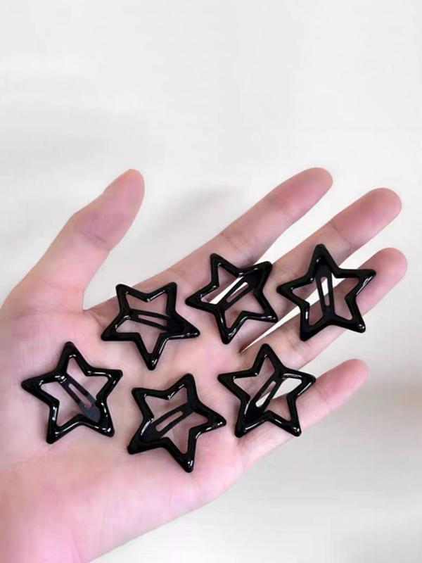 10pcs Cute Star Design Hair Clips, Casual Plain Color Snap Button Bangs Hair Clips, Fashion Hair Accessories For Women & Girls