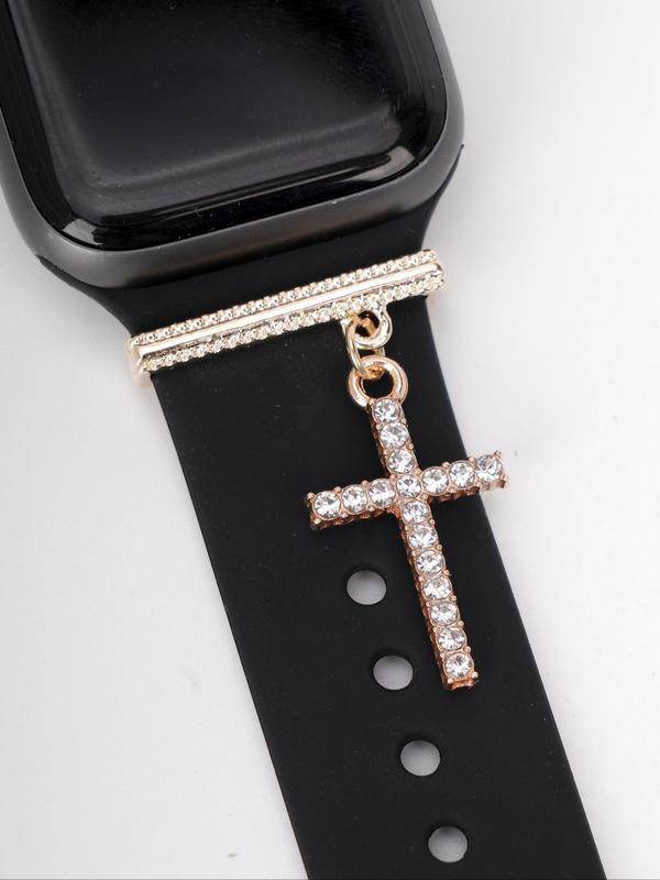 Rhinestone Decorated Cross Watch Band Charm, Fashionable Watch Band Decor for Women & Girls, Trendy All-match & Exquisite Watch Accessories for Birthday Gift