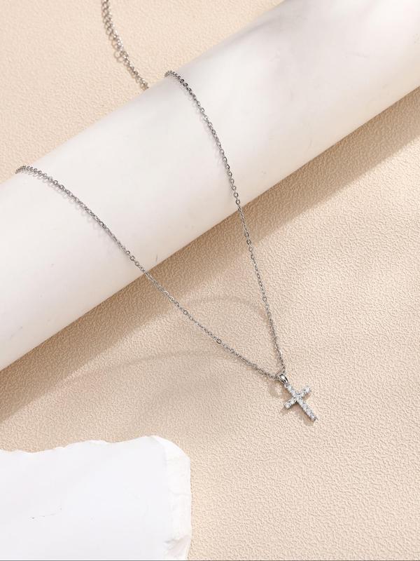 Rhinestone Decor Cross Pendant Necklace for Women & Girls for Fall, Fashion Jewelry for Party, Daily Clothing Decor, Trendy All-match & Exquisite Jewelry for Birthday Gift