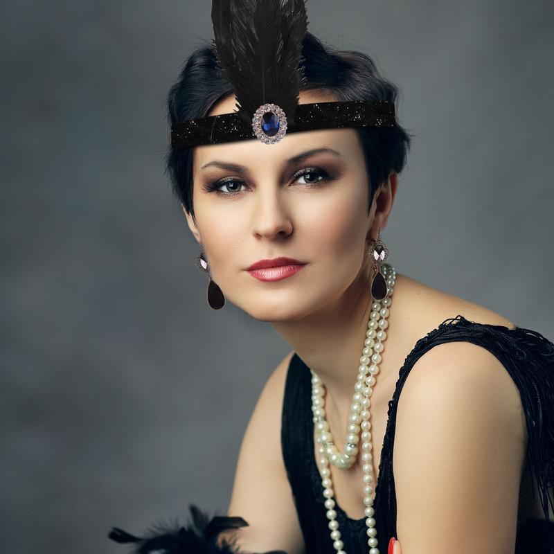 1920s Great Gatsby Accessories Set for Women Flapper Headpiece Headband glamorous mask