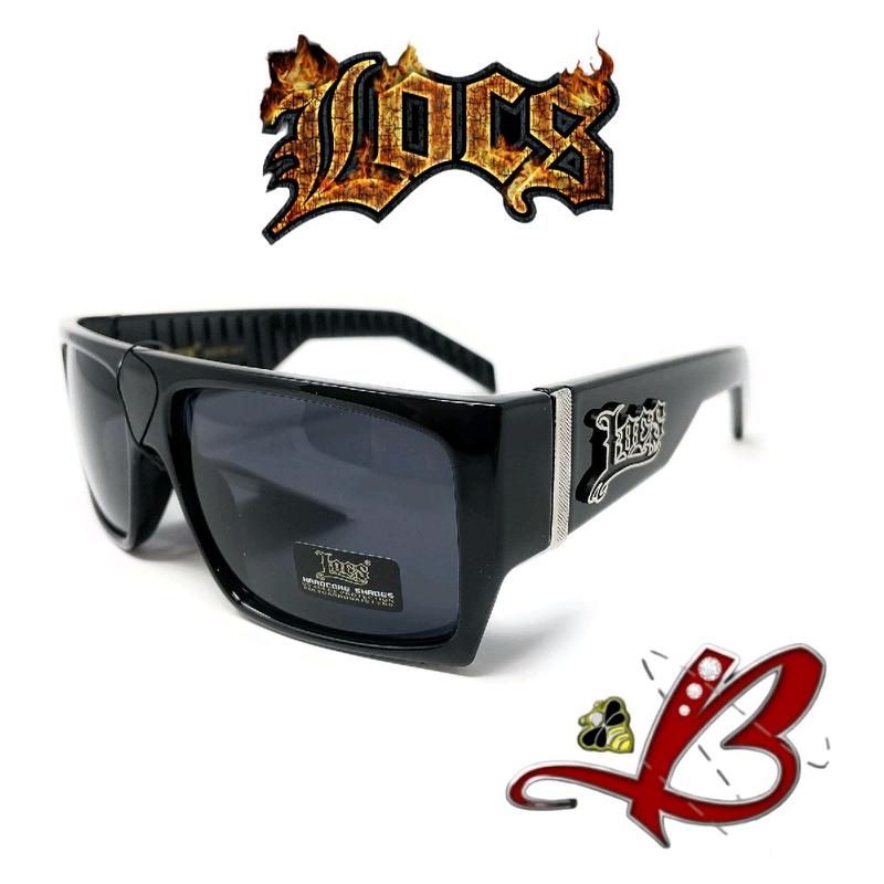 LOCS Flat Top Hardcore Shades Black Gloss Sunglasses Gangster Full Rim Square Cholo OG Lowrider Shades