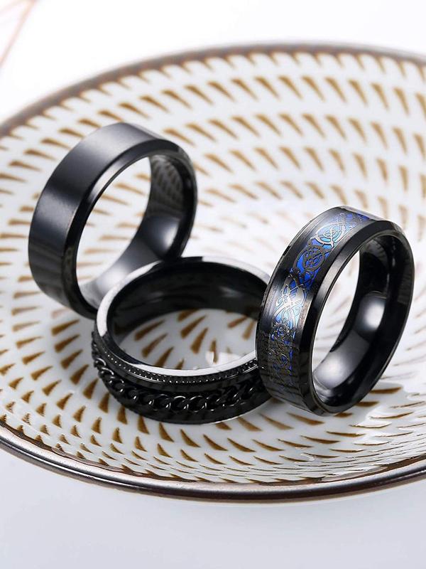 3pcs Casual Stainless Steel Rings, Trendy Punk Style Rings, Fashionable Accessories for Men, Daily & Party Wear, Trendy All-match & Exquisite Jewelry for Birthday Gift